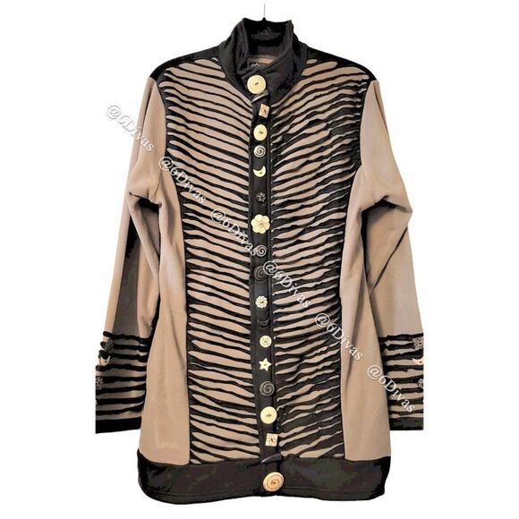 COTTON Fleece Jacket Blazer Coat 𝅺Beige Grey Bone Button JACKET- NEW - Picture 2 of 12